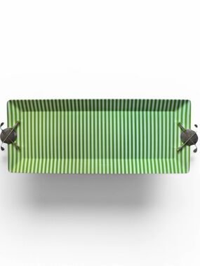 Mud Pie Green and White Stripe Rectangular Golf Handle Melamine Serving Tray